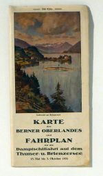 Karte des Berner Oberlandes und Fahrplan f&uuml;r die Dampfschiffahrt auf dem Thuner- u. Brienzersee
