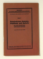 Resolutionen, Statuten, Manifeste und Aufrufe des ersten internationalen Kongresses der Roten Fach- und Industrie-Verb&auml;nde, 3. Juli bis 21. Juli 1921