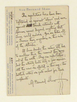 [Autograph] Mehrzeilige eigenh&auml;ndige Postkarte von George Bernard Shaw an Siegfried Trebitsch